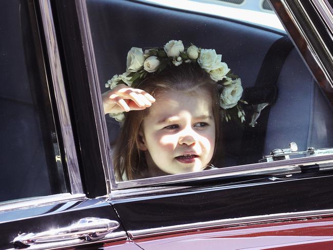 Britain's Princess Charlotte arrives at the chapel. Picture: Chris Jackson/pool photo via AP