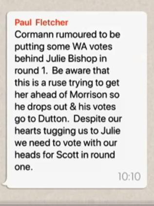WhatsApp messages leaked to Insiders shows votes were directed away from Julie Bishop. Picture: ABC