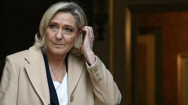 President of France’s far-right party Rassemblement National, Marine Le Pen, leaves a meeting with French Prime Minister Michel Barnier in Paris. Picture: Anne-Christine Poujoulat/AFP