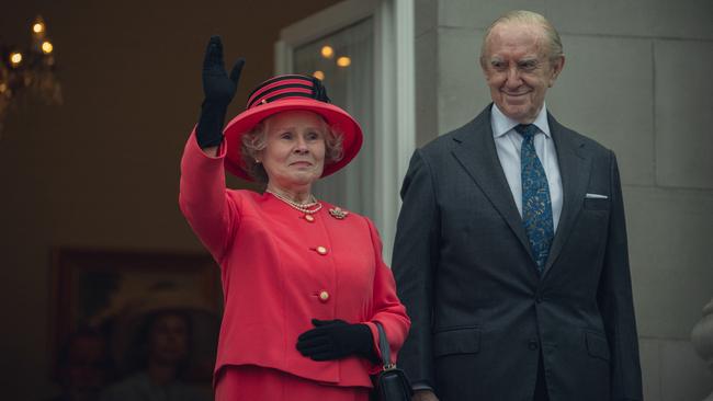 Imelda Staunton as Queen Elizabeth II and Jonathan Pryce as Prince Phillip in The Crown. Picture: Justin Downing/Netflix.