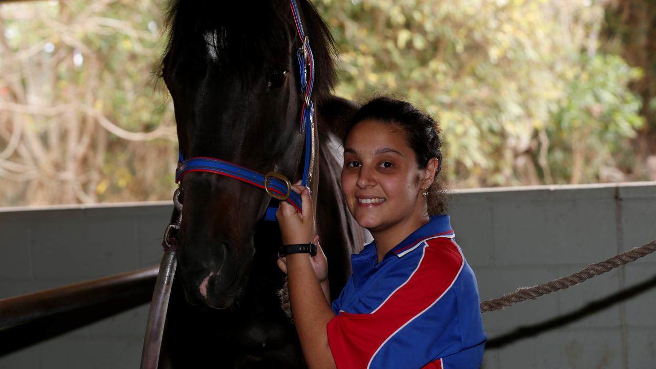 Innisfail trainer Maria Potiris with racehorse Short Term. PICTURE: STEWART McLEAN