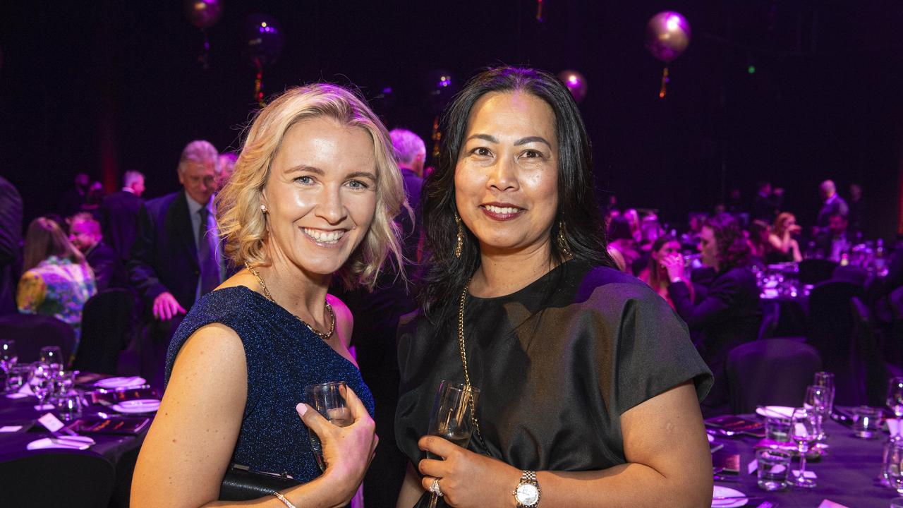 Paula Slader (left) and Anjanette Fisher at St Andrew's Toowoomba Hospital Ball at The Empire on Friday, November 1, 2024. Picture: Kevin Farmer