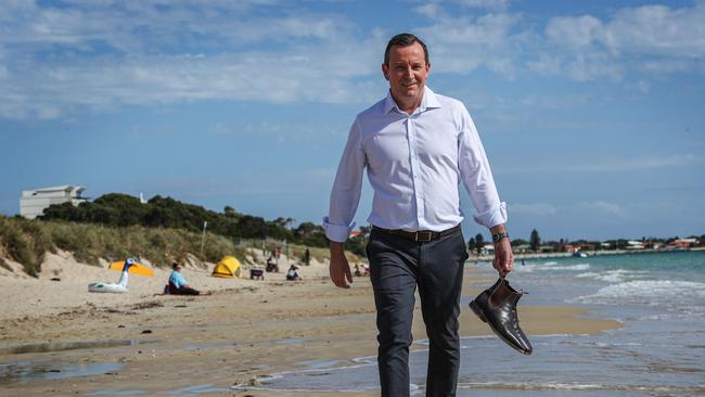 WA premier Mark McGowan on Rockingham Beach. Picture: Colin Murty.