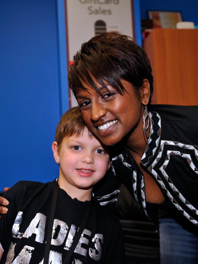 Idol contestant Roshani Priddis with fan Sid Foster-Swan, 5, from Rouse Hill. Picture: Brad Hunter