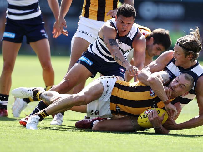 Rhys Stanley had a strong game in the ruck for Geelong. Picture: Michael Klein