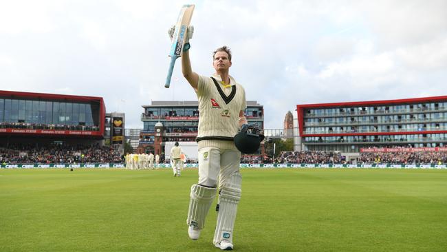 Australia’s Steve Smith acknowledges the applause after being dismissed for 211 at Old Trafford on day two of the fourth Ashes Test. Picture: Getty Images