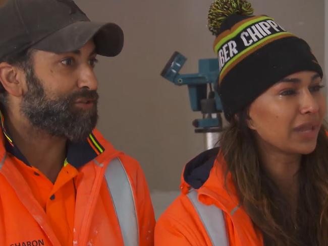 A tearful Sharon and Ankur are fed-up with being told they're not pulling their weight. Picture: Supplied, Channel 9