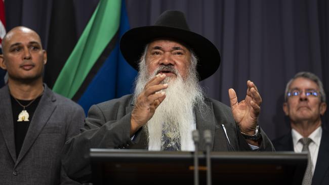 Senator Pat Dodson addresses a press conference at Parliament House in Canberra. Picture: NCA NewsWire / Martin Ollman