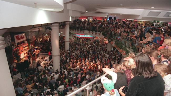 Crowds gather in 1997 for a performance by the Corrs.