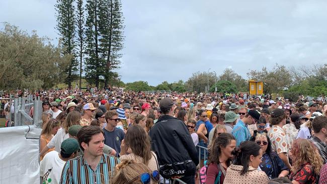 Hundreds of people waited to get through the gates at Spilt Milk.