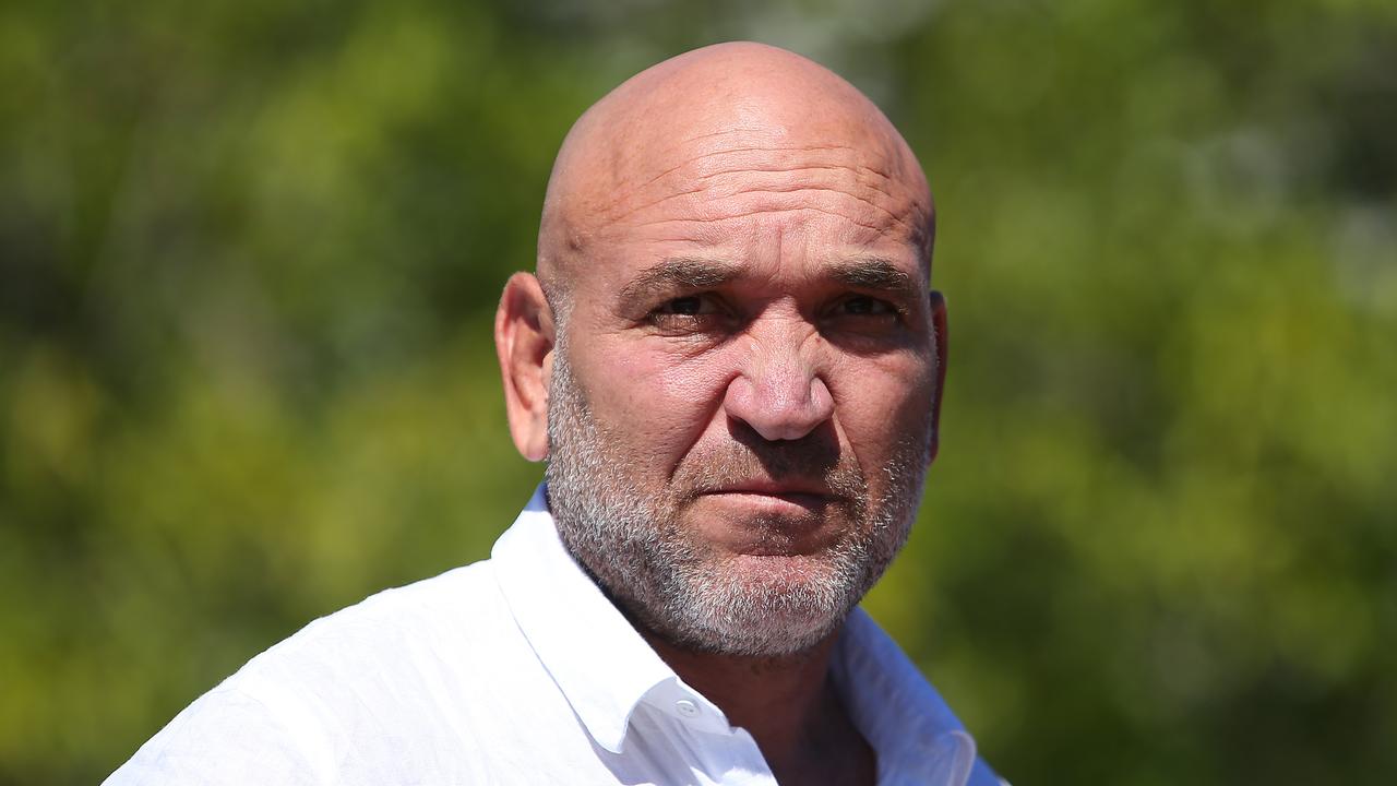 SYDNEY, AUSTRALIA - MARCH 24: Gorden Tallis speaks during the Anthony Mundine media conference at the Cruise Bar on March 24, 2021 in Sydney, Australia. (Photo by Jason McCawley/Getty Images)