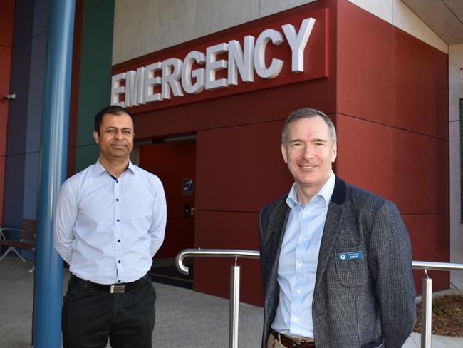 Dr Dilip Kumar and CQHHS CEO Steve Wiliamson at the opening of the new Gladstone Hospital emergency department on August 5, 2020.