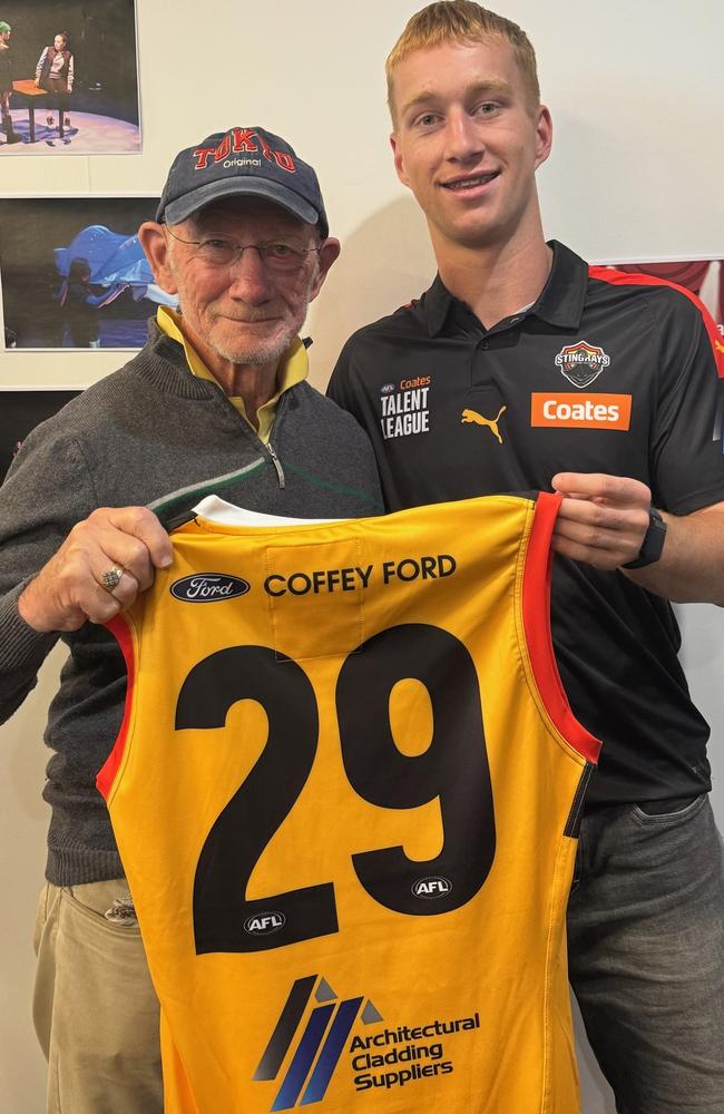 Callum Smith with his grandfather, legendary Tiger Kevin Bartlett.