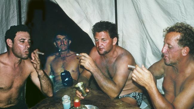 Naoom Haimson, Dave Nelley, Alan Robinson and Eric Christiansen celebrate locating Australia's oldest shipwreck, May 3, 1969.