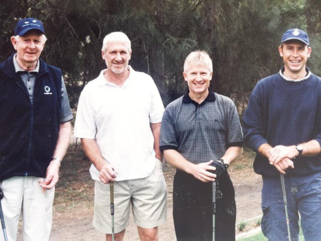 A Geelong Football Club Golf Day during the mid 1990s at 13th Beach GC. Bill McMaster, Gary Davidson, Stephen Wells and Paul Brown. Picture: Private collection