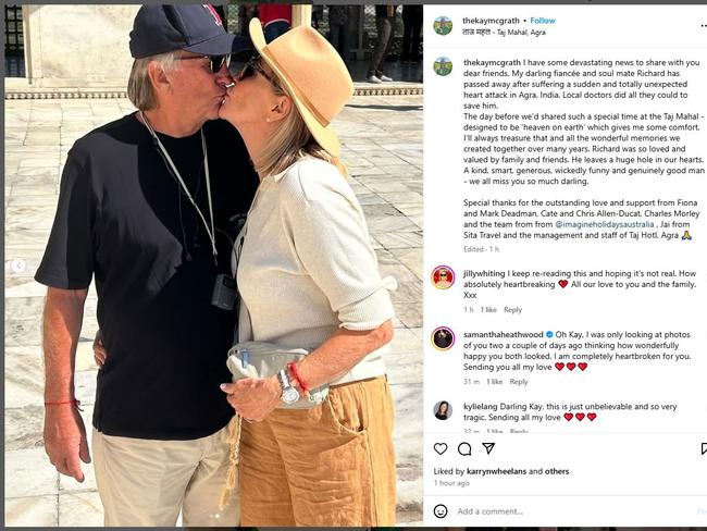 Kay McGrath with fiance Richard Moore in India. Richard had a heart attack and died  while there - Photo Supplied Instagram