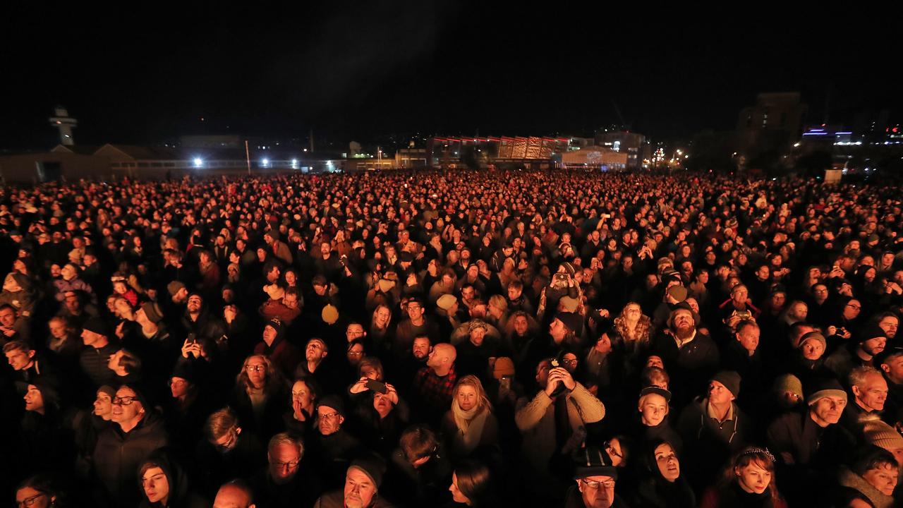 Thousands watching at the ogoh-ogoh burning at Macquarie Point. Picture: LUKE BOWDEN