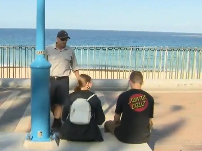 Police spotted in coogee after social distancing laws came into effect - no more than two people in a public space. Picture: 9News