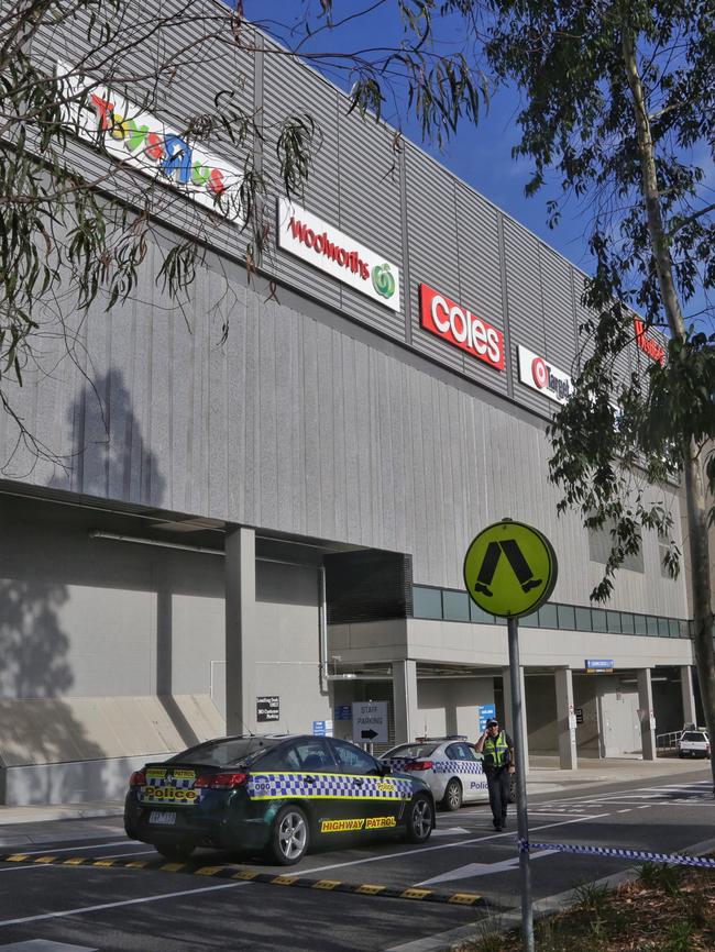 Police on the scene at Westfield Doncaster after David Dick’s body was found in February 2017. Picture: Hamish Blair