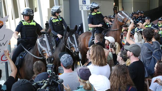 Police horses at the scene. Picture: AAP Image/David Crosling