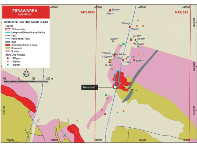 Sampling areas at Elizabeth Hill. Pic: Errawarra Resources