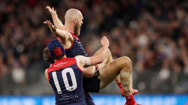 Gawn celebrates one of his stunning goals. Picture: Will Russell/AFL Photos via Getty Images