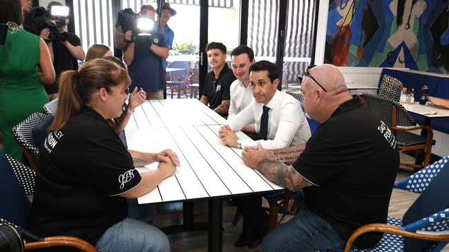 David Crisafulli pictured meeting Brett and Belinda Beasley parents of Jack Beasley last month to announce the LNP with make Jacks Law permanent. Picture: David Clark