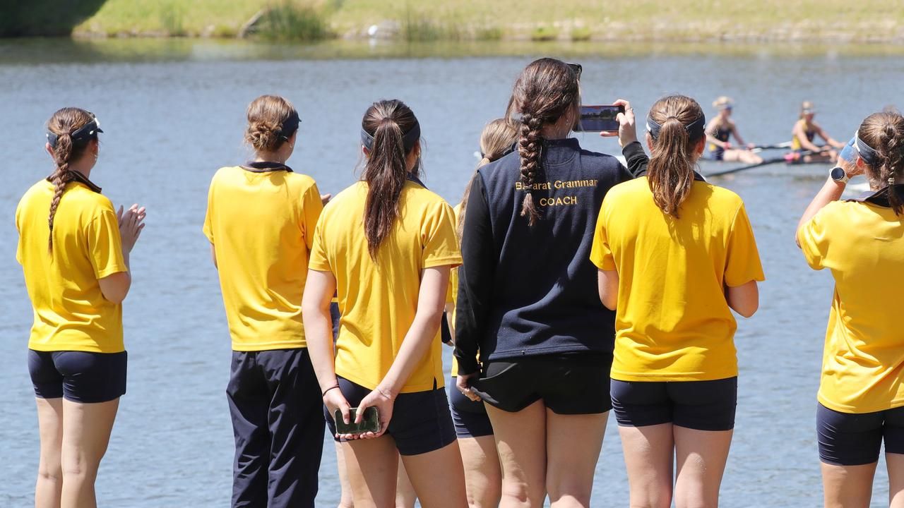 144th Barwon Regatta: Ballarat Grammar watches on as its school races. Picture: Mark Wilson