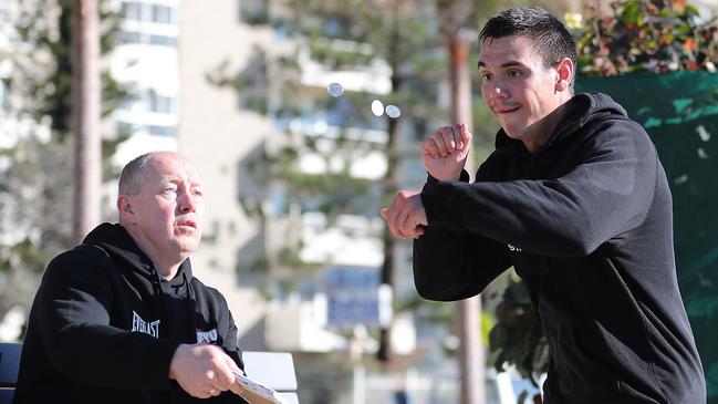 Tim Tszyu training on the Gold Coast ahead of his fight with Jeff Horn in Townsville. Picture: Peter Wallis