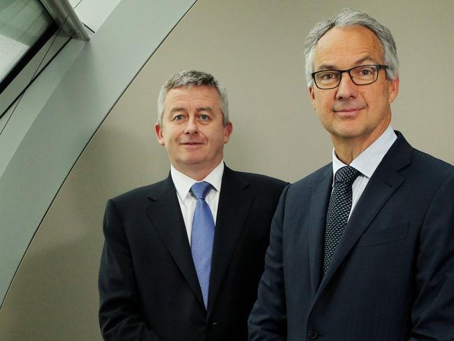 28/10/2016: (L-R) Macquarie Chief Financial Officer, Patrick Upfold with Managing Director and Chief Executive Officer, Nicholas Moore, in Sydney on Friday. Macquarie have delivered their half year results. Hollie Adams/The Australian