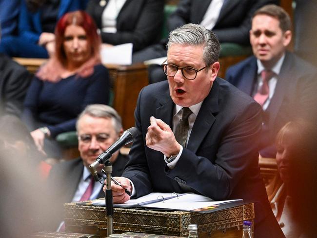 A handout photograph released by the UK Parliament shows Britain's Prime Minister Keir Starmer speaking during the weekly session of Prime Minister's Questions (PMQs) at the House of Commons, in London, on February 5, 2025. (Photo by House of Commons / AFP) / RESTRICTED TO EDITORIAL USE - NO USE FOR ENTERTAINMENT, SATIRICAL, ADVERTISING PURPOSES - MANDATORY CREDIT " AFP PHOTO / HO / House of Commons"