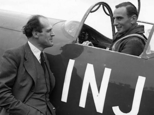 The Messerschmitt factory pilot Fritz Wendel ,on the right, in the picture with Willy Messerschmitt, set a speed record with a Me 209 V1. Public domain image.