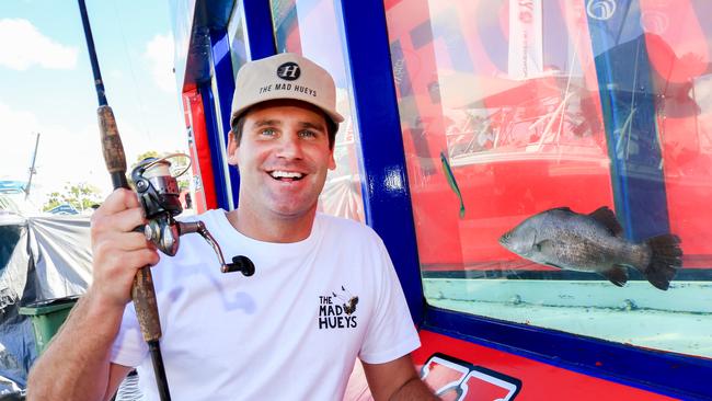 Dean Harrington of The Mad Hueys launches the Million Dollar Fish competition at the Sanctuary Cove International Boat Show. Picture: Tim Marsden