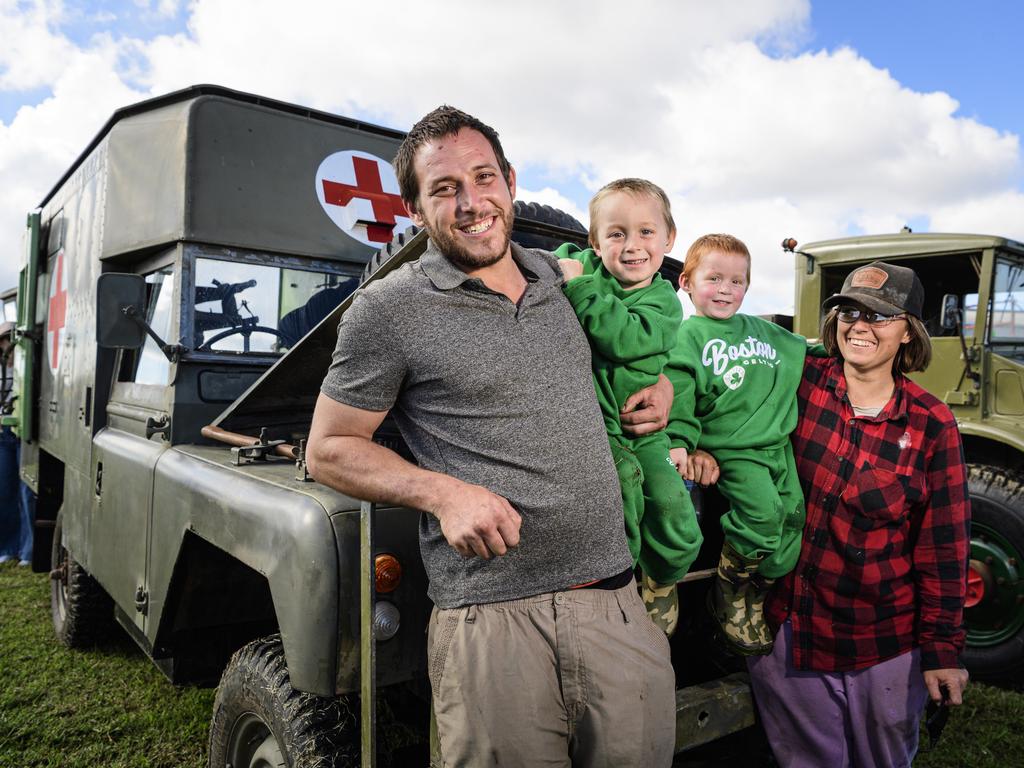 With their Australian Army 1966 Land Rover Series 2A are (from left) Toby, Allen, Brax and Bec Tigell on show at the David Hack Classic, Sunday, May 18, 2025. Picture: Kevin Farmer