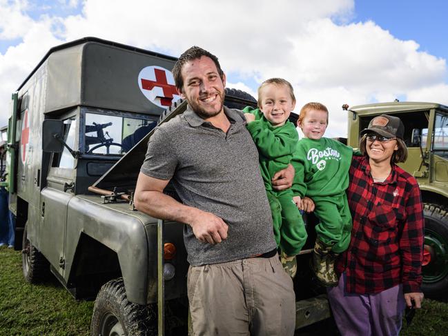 With their Australian Army 1966 Land Rover Series 2A are (from left) Toby, Allen, Brax and Bec Tigell on show at the David Hack Classic, Sunday, May 18, 2025. Picture: Kevin Farmer
