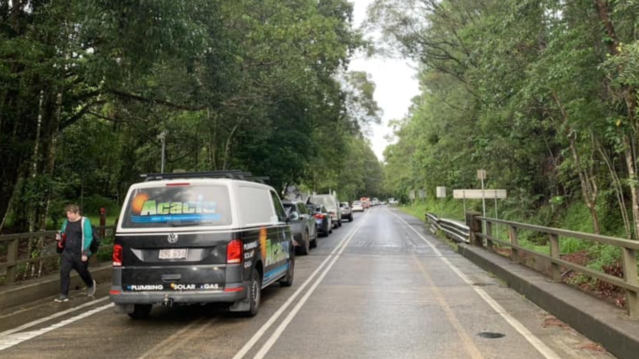 Traffic on the Kuranda Range Road was brought to a standstill after a tree fell across the road, blocking traffic in both directions. Photo: Facebook.