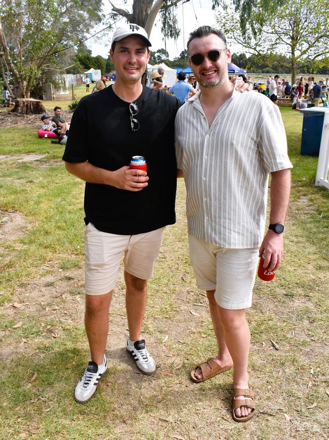 Luke Isheev and Daniel Philp having an action-packed day at the Ladbrokes Stony Creek Cup on Sunday, March 09, 2025. Picture: Jack Colantuono