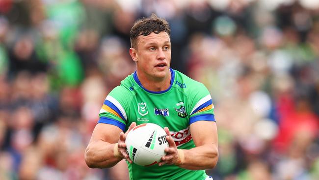 WAGGA WAGGA, AUSTRALIA - APRIL 29: Jack Wighton of the Raiders in action during the round nine NRL match between the Canberra Raiders and Dolphins at McDonalds Park on April 29, 2023 in Wagga Wagga, Australia. (Photo by Mark Nolan/Getty Images)