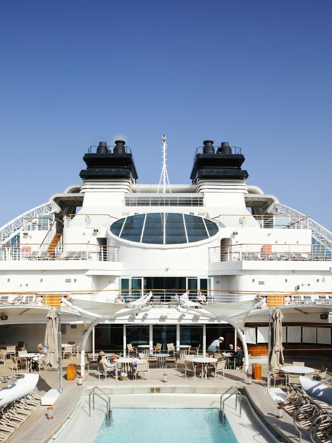 Seabourn Encore’s lido deck is a hub of social activity, gourmet dining and breezy lounging. Picture: Elise Hassey