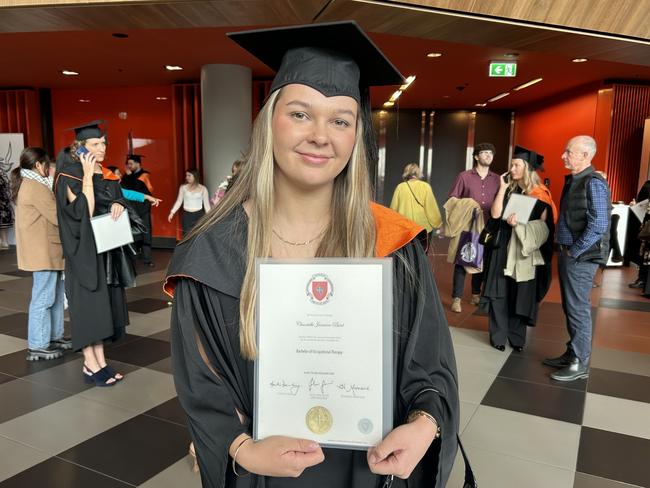 Chantelle Bird graduates with a Bachelor of Occupational Therapy from the Australian Catholic University on April 17, 2024. Picture: Brittany Busch