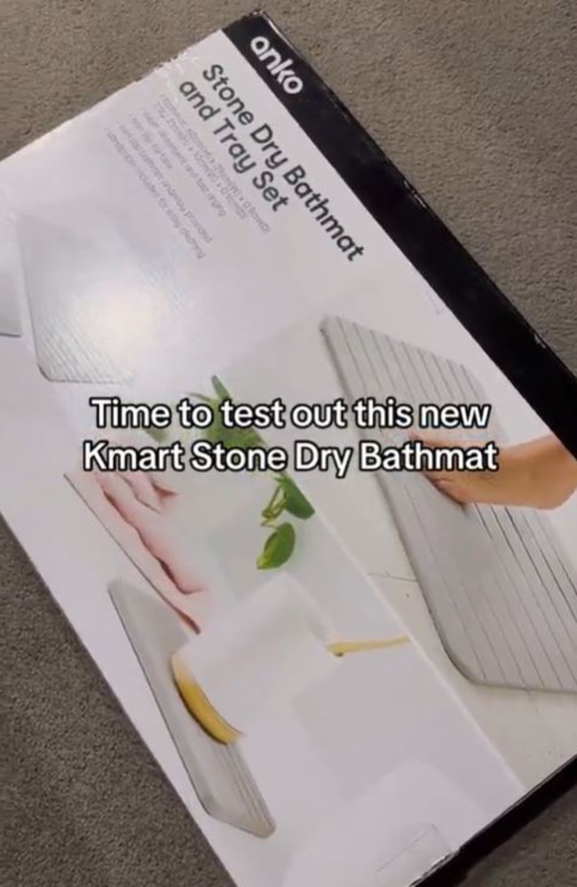 Kmart's $15 Stone Dry bathmat has proved popular after it sold out online. Picture: TikTok/@huda.bilal