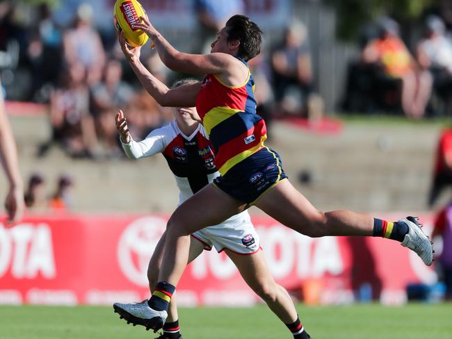 Courtney Gum marks the ball during the 2020 match between Adelaide and St Kilda at Richmond Oval. Picture: MATT TURNER/GETTY IMAGES