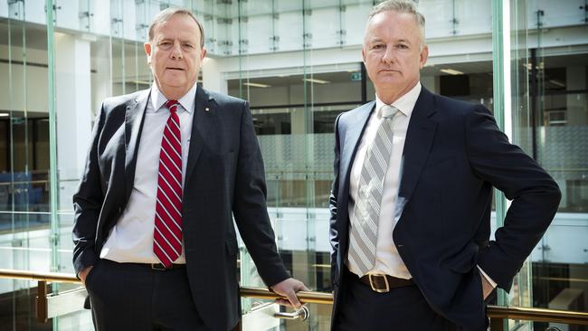 Nine chairman Peter Costello with CEO Hugh Marks. Picture: John Feder