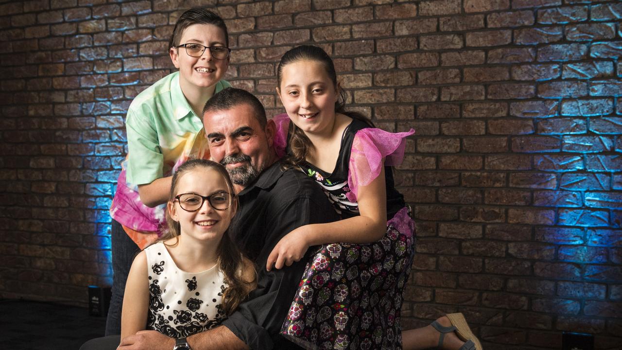 The family of the late Elissa Flanagan, who is honoured with the Elissa Flanagan Aim High Scholarship, (from left) Grace, Mikey, dad Robert and Emily Whitby at the launch of The Business disAbility Awards of Australia, Monday, July 26, 2021. Picture: Kevin Farmer