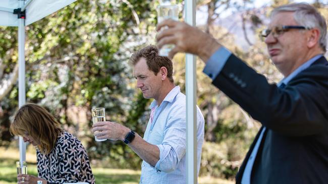 Water taste testers, Ursula Taylor, George Bailey and Taswater CEO Mike Brewster Photo: Linda Higginson