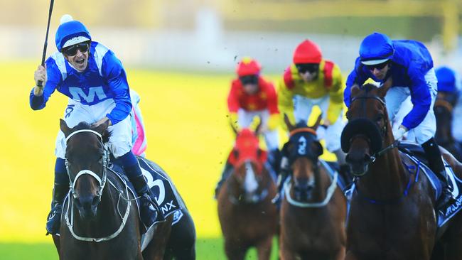 Winx ridden by Hugh Bowman, wins race 9 the Doncaster during Day 1 of the Championships at Royal Randwick. pic Jenny Evans