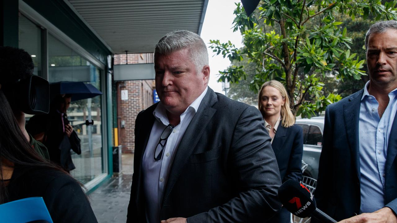 Stuart MacGill did not speak to waiting media outside court. Picture: NCA NewsWire/Nikki Short.