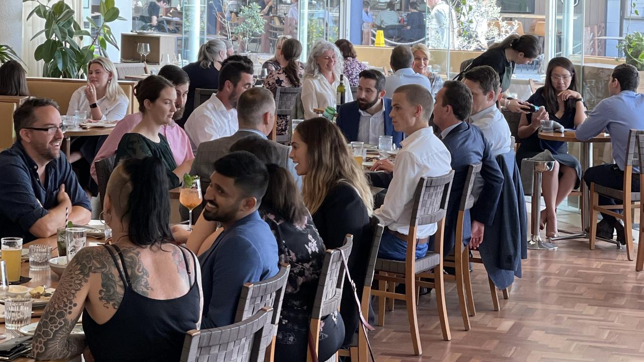 A busy lunchtime crowd at Coppa Spuntino in Brisbane City.