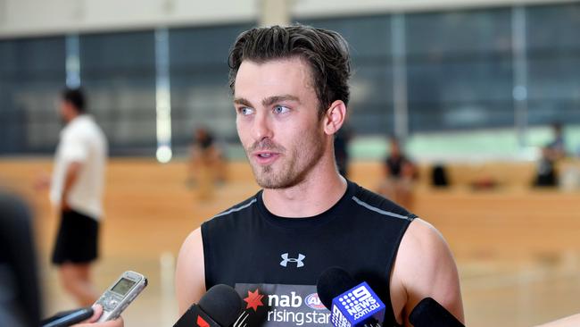 Magarey medallist Luke Partington speaks at the SA state draft combine. Picture: AAP/Sam Wundke