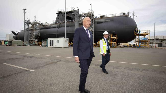 Defence Minister Peter Dutton visited the Osborne shipyard on Monday. Picture Emma Brasier